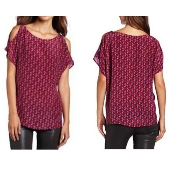 JOIE MEADOW CURRENT 100% SILK ABSTRACT CUTOUT COLD SHOULDER TOP - Picture 2 of 8